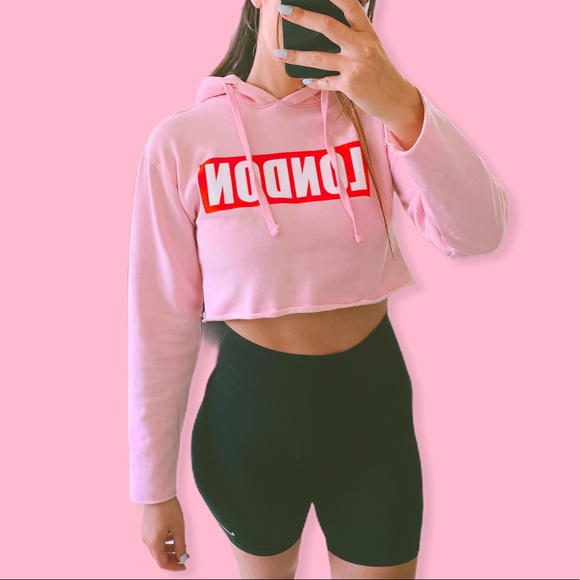 2/$20 SALE Baby Pink LONDON Crop Hoodie - Picture 2 of 3